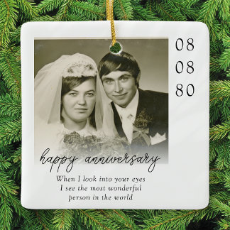 Hochzeitsjubiläumsfoto Herzliche Nachricht Keramikornament