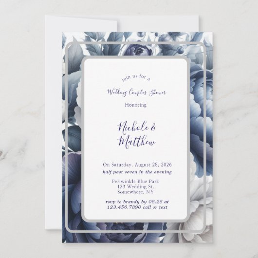 Hochzeitskaffees für Navy Blue Peonies & White Ros Einladung (Vorderseite)