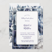 Hochzeitskaffees für Navy Blue Peonies & White Ros Einladung (Vorne/Hinten)