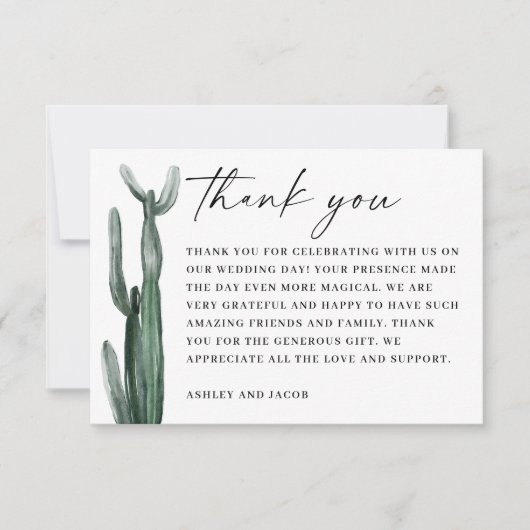 Hochzeitskaktus | Botanische Wüste Dankeskarte (Vorderseite)