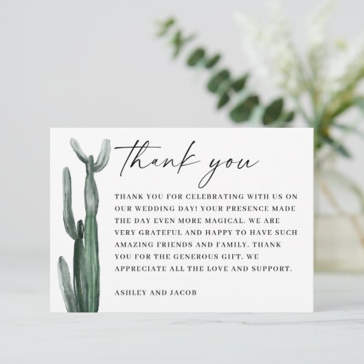 Hochzeitskaktus | Botanische Wüste Dankeskarte (Stehend Vorderseite)