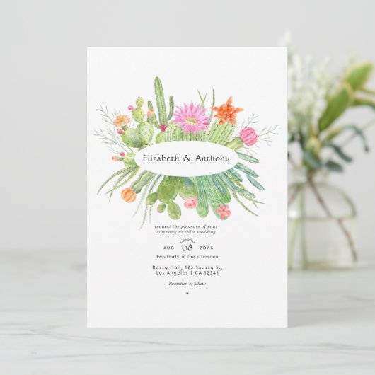 Hochzeitskaktus Einladung (Stehend Vorderseite)