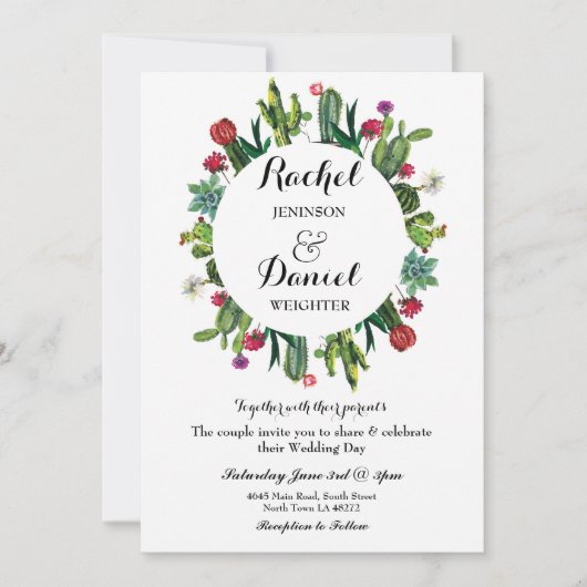 Hochzeitskaktus Floral Fiesta Wreath Party Einladu Einladung (Vorderseite)