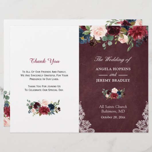 Hochzeitskalender für Burgund Blush (Vorne/Hinten)