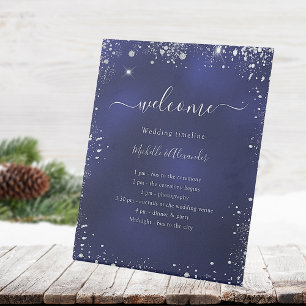 Hochzeitskalender für Navy-Silber-Glitzer Sockelschild