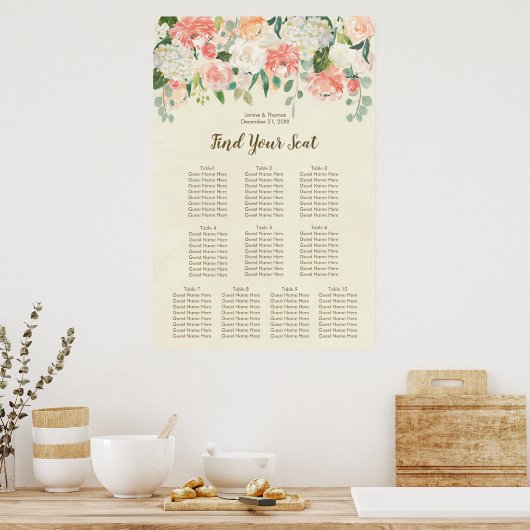 Hochzeitskalender für pfirsichfarbenes Elfenbein Poster (Küche)