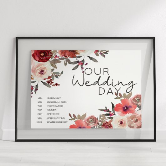 Hochzeitskalender für Rote Blüte Rose Poster