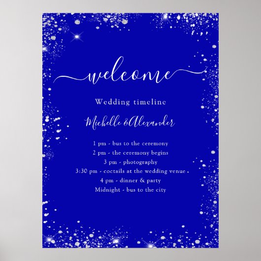 Hochzeitskalender für Royal Blue Glitzer Poster (Vorne)