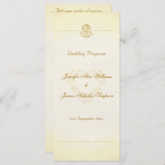 Hochzeitskalender für Vintages Pergament Programm (Vorne/Hinten)