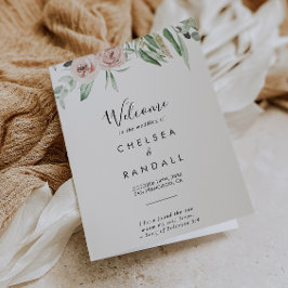 Hochzeitskalender mit grün rosa Blütenblüte Programm