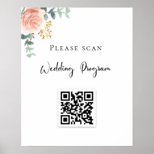 Hochzeitskalender QR-Code Blush Bloral Eukalyptus Poster