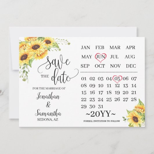 Hochzeitskalender Save the Date Sonnenblumen Einladung (Vorderseite)