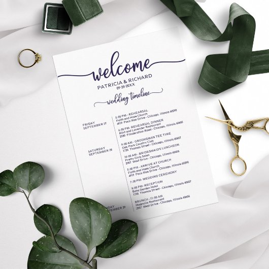 Hochzeitskalender Wochenende Elegante Chic Navy Bl Einladung