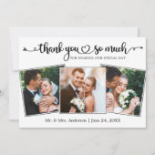 Hochzeitskalligrafie - Herzen 3 Fotos Dankeskarte (Vorderseite)