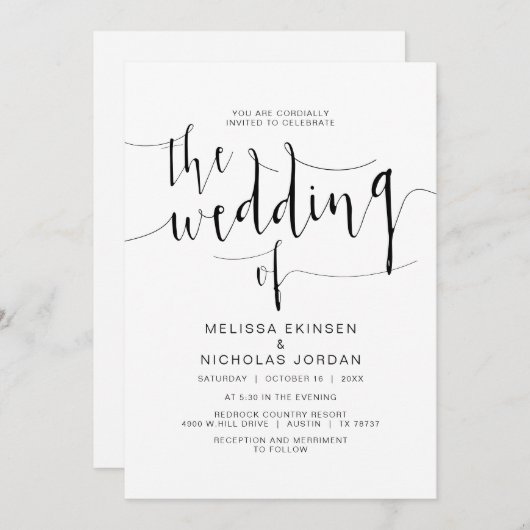 Hochzeitskalligrafie, Simple Black Script, Einladung (Vorne/Hinten)