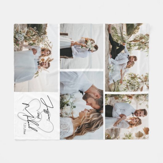 Hochzeitskalligraphie-Collage Keepake Fleecedecke (Vorderseite (Horizontal))