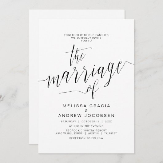 Hochzeitskalligraphie, einfaches schwarzes Drehbuc Einladung (Vorne/Hinten)