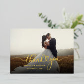 Hochzeitskalligraphie Foto Danke Gold Folieneinladung (Stehend vorne)