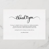 Hochzeitskalligraphie Foto Danke Gold Folieneinladung (Rückseite)