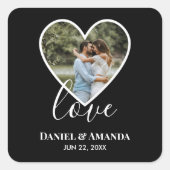 Hochzeitskalligraphie Foto Schwarzes Herz Rahmen M Quadratischer Aufkleber (Vorderseite)