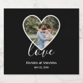 Hochzeitskalligraphie Foto Schwarzes Herz Rahmen M Schaumweinetikett (Einzelnes Label)