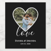 Hochzeitskalligraphie Foto Schwarzes Herz Rahmen M Weinetikett (Einzelnes Label)