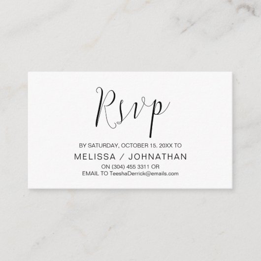 Hochzeitskalligraphie, Schwarzes Drehbuch, Abendes Begleitkarte (Vorderseite)