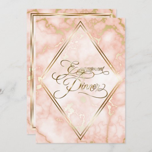 Hochzeitskalligraphie und Verzierte Goldmarmor-Ros Einladung (Vorne/Hinten)