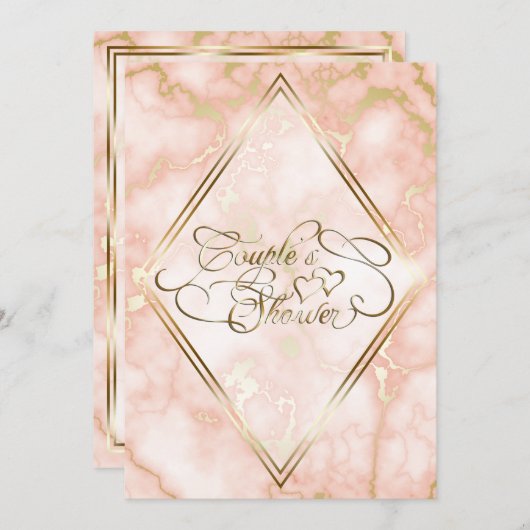 Hochzeitskalligraphie und Verzierte Goldmarmor-Ros Einladung (Vorne/Hinten)