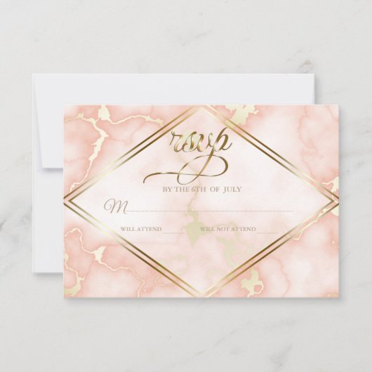 Hochzeitskalligraphie und Verzierte Goldmarmor-Ros RSVP Karte (Vorderseite)