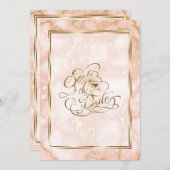 Hochzeitskalligraphie und Verzierte Goldmarmor-Ros Save The Date (Vorne/Hinten)