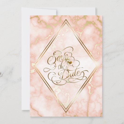Hochzeitskalligraphie und Verzierte Goldmarmor-Ros Save The Date (Vorderseite)