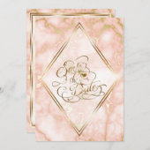 Hochzeitskalligraphie und Verzierte Goldmarmor-Ros Save The Date (Vorne/Hinten)