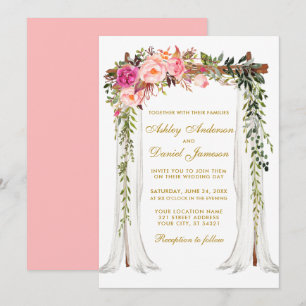 Hochzeitskanopie Aquarellfarbe Rosa Rosa Rosa Gold Einladung