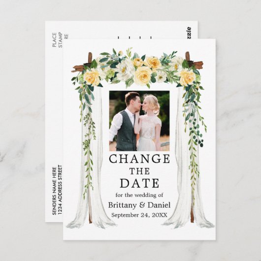 Hochzeitskanopie Gelbe Blüte ändern das Datum Postkarte (Vorne/Hinten)