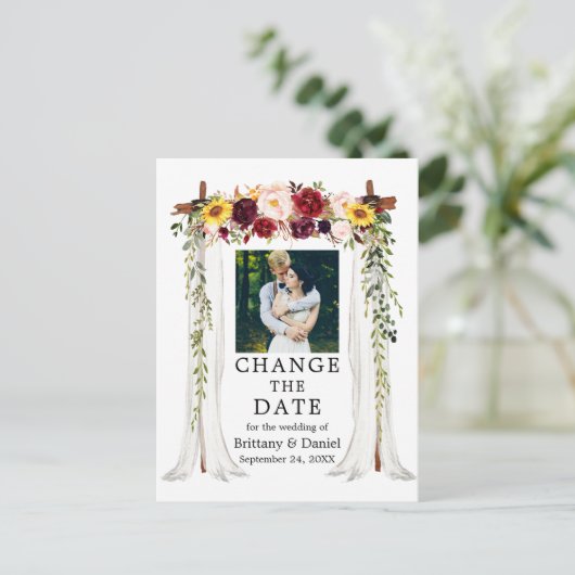 Hochzeitskanopie, gemischte Blüte ändern das Datum Postkarte (Stehend Vorderseite)