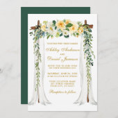 Hochzeitskanopie Grün goldene Wasserfarbe Gelbe Bl Einladung (Vorne/Hinten)