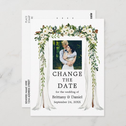 Hochzeitskanopie Grüne weiße Blüte verändert das D Postkarte (Vorne/Hinten)