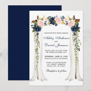 Hochzeitskanopie Wasserfarbe Blumenrosa Blau Einladung