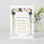 Hochzeitskanopie Wasserfarbe Blumenrosa Blau Gold Einladung (Stehend Vorderseite)