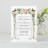 Hochzeitskanopie Wasserfarbe Blumenrosa Rosa Einladung (Stehend Vorderseite)