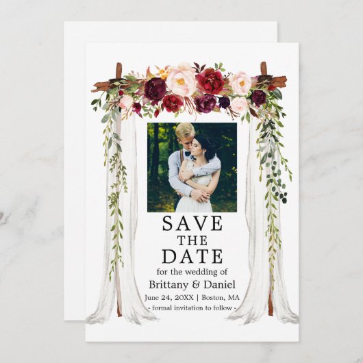 Hochzeitskanopie Wasserfarbe Burgund Foto Save The Date (Vorne/Hinten)
