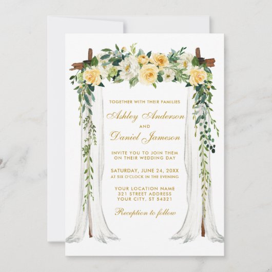 Hochzeitskanopie Wasserfarbe Gelbe Farbe Einladung (Vorderseite)