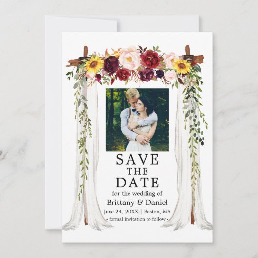 Hochzeitskanopie Wasserfarbe gemischtes Foto Save The Date (Vorderseite)