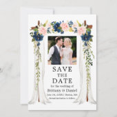 Hochzeitskanopie Wasserfarbe Rosa blaues Foto Save The Date (Vorderseite)