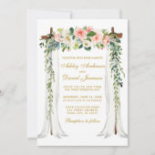 Hochzeitskanopie Wasserfarbe Rosa Blütengold Einladung (Vorderseite)