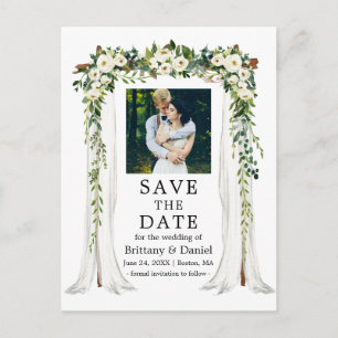 Hochzeitskanopie Wasserfarbe Weiße Blüte Ankündigungspostkarte