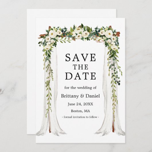 Hochzeitskanopie Wasserfarbe Weiße Blüte Save The Date (Vorne/Hinten)