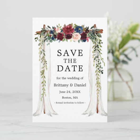Hochzeitskanopie Wasserfarben Save The Date (Stehend Vorderseite)