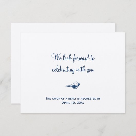Hochzeitskapselantwort in Navy-Blue-Seashell-UAWG RSVP Karte (Vorne/Hinten)